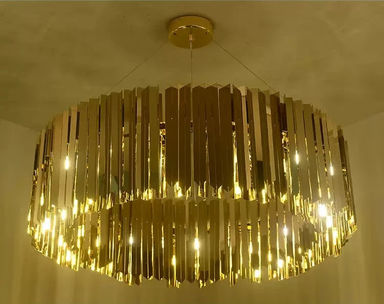 Modern Nordic luxury chandelier Celestial in premium stainless steel with golden, silver, or black finishes. The design, inspired by Northern skies, combines contemporary elegance with integrated LED lighting, creating a warm, inviting ambiance for living rooms or bedrooms.