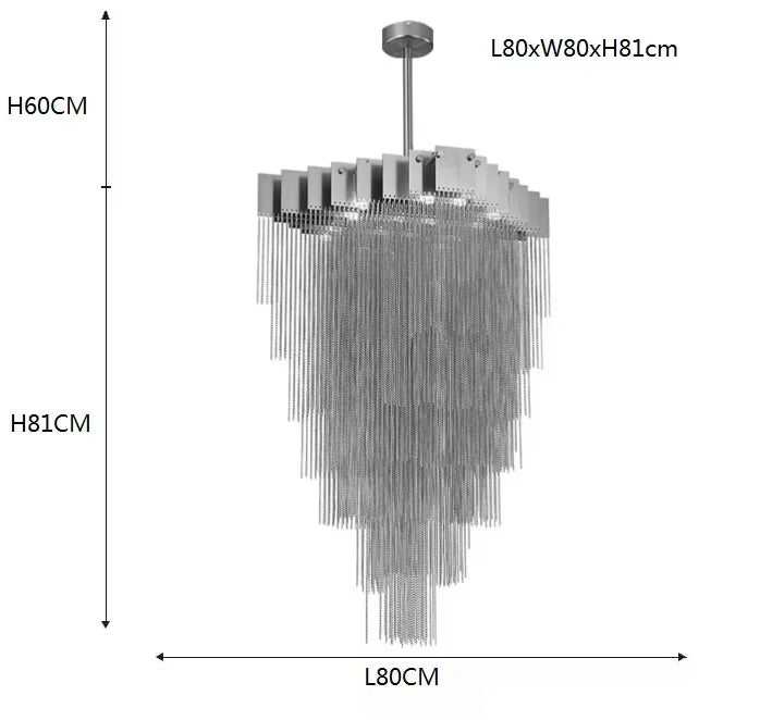 Tessaro modern luxury chandelier with Italian designer chain tassels in black and gold finish for living room or hotel interiors
